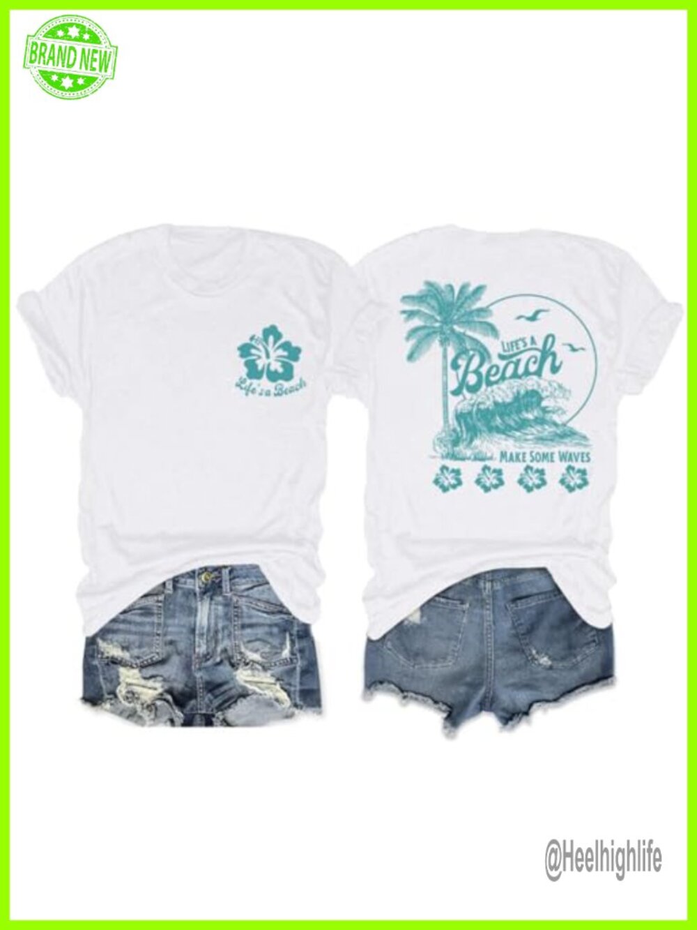 Hawaiian Hibiscus Palm Tree Graphic Tee Women Tropical Summer Beach T-Shirt